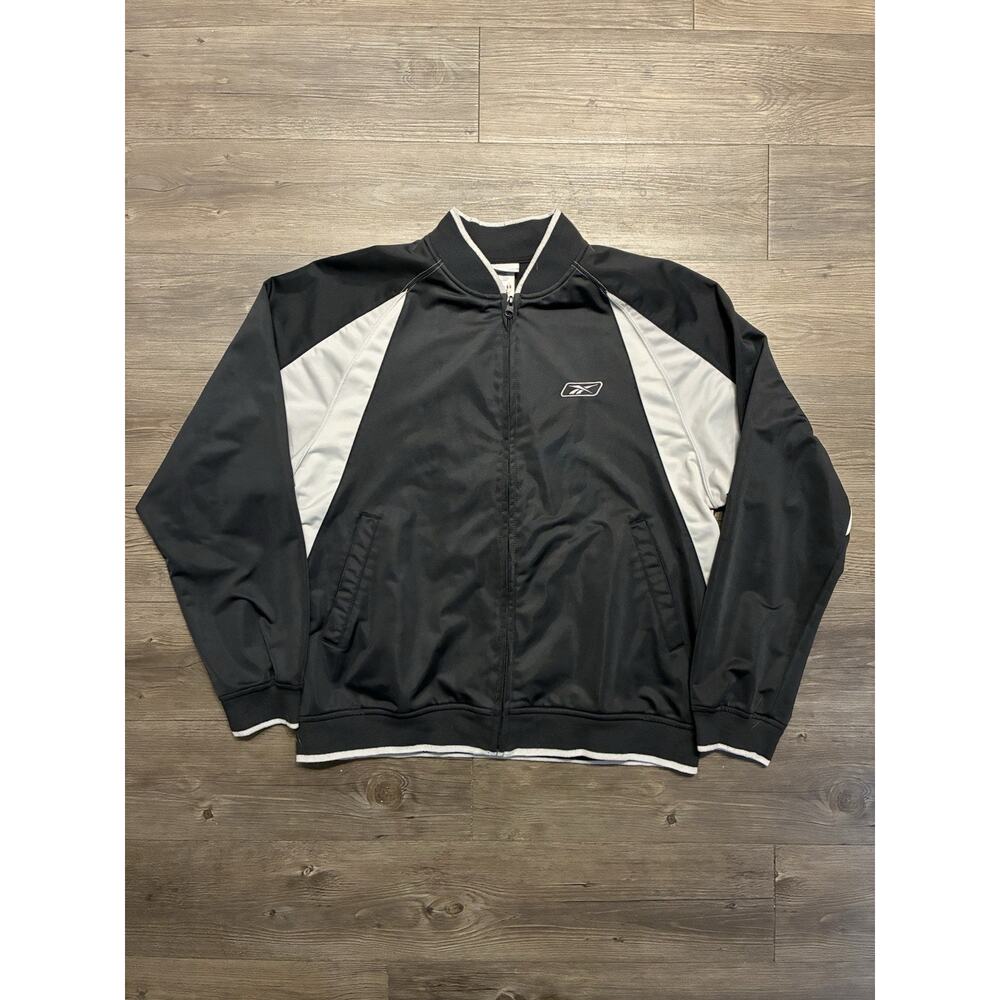 Vintage Reebok Jacket Mens XL Track Full Zip Logo Black 90s Y2K Color Block